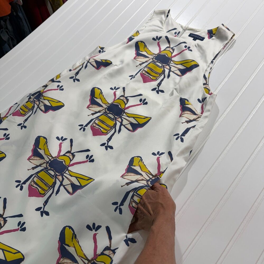 NWOT Whimsical Graphic Bumble Bee Print Cotton Shift Mini Dress Katie Kime 4